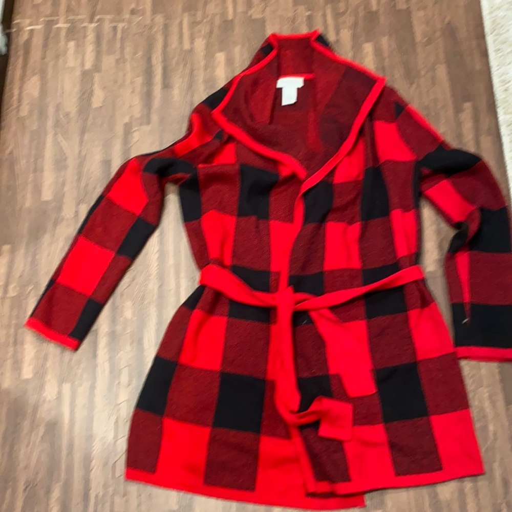 Women’s plaid cardigan sweater. SZ S